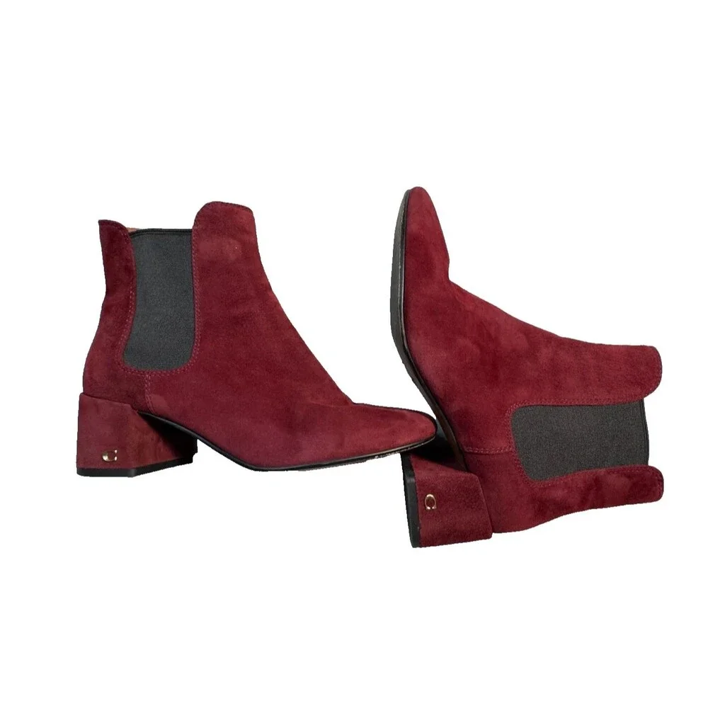 Coach Burgundy Suede Chelsea Ankle Boots Women Size 6 Chunky Heel Wine Red